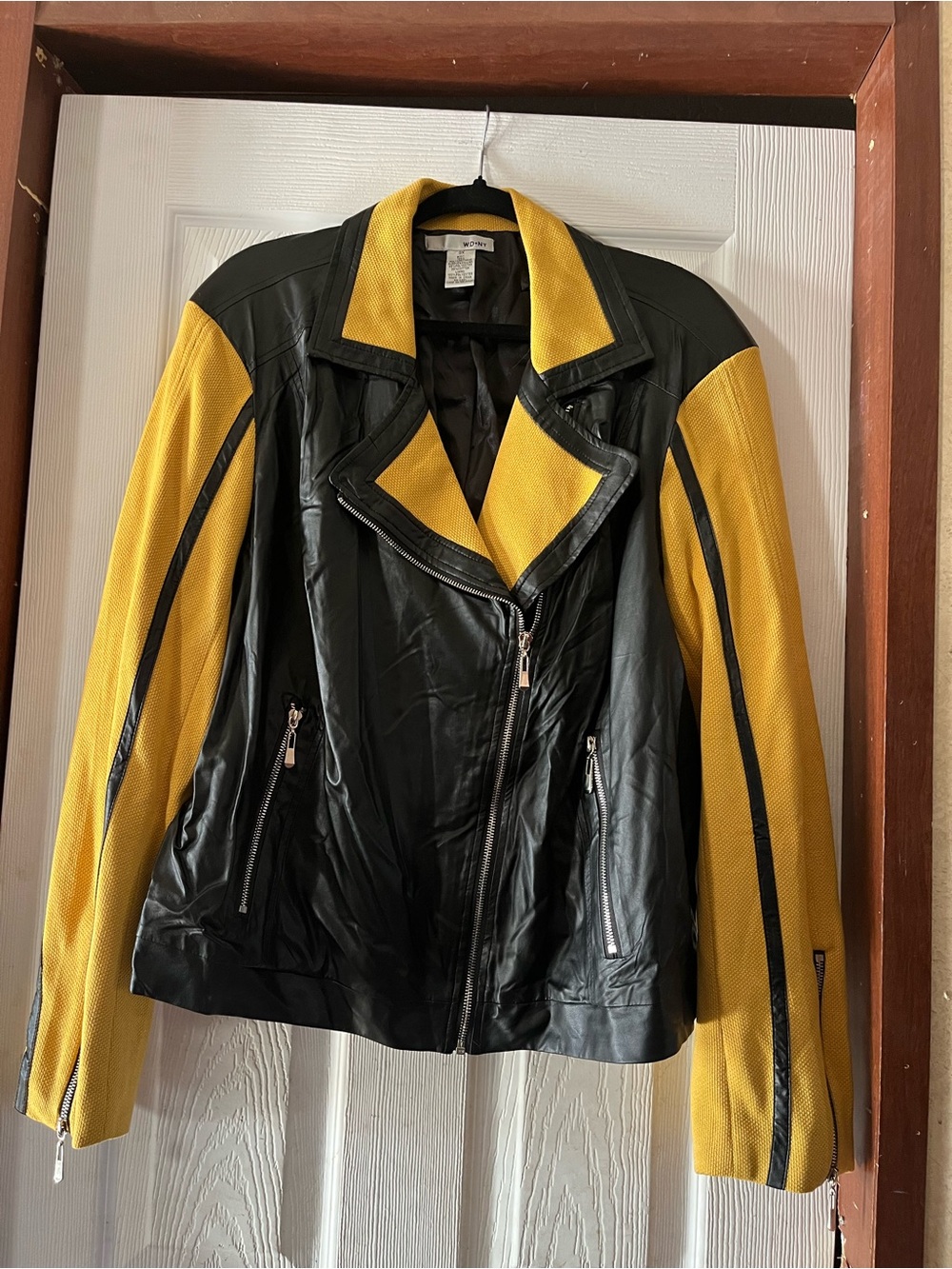 WD•NY Black & Yellow Colorblock Faux Leather Moto Jacket - Size 3X